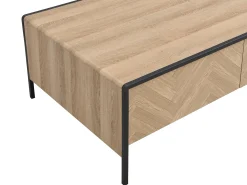 Mesa de centro con 2 cajones de MDF y acero - Natural claro y Negro - TUMACO