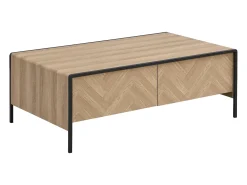 Mesa de centro con 2 cajones de MDF y acero - Natural claro y Negro - TUMACO