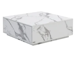 Mesa de centro con 2 cajones en MDF - Efecto mármol blanco - ANTRIM by Pascal Morabito