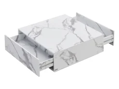 Mesa de centro con 2 cajones en MDF - Efecto mármol blanco - ANTRIM by Pascal Morabito