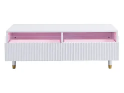 Mesa de centro con 2 cajones ondulados e iluminación LED - Blanco y dorado