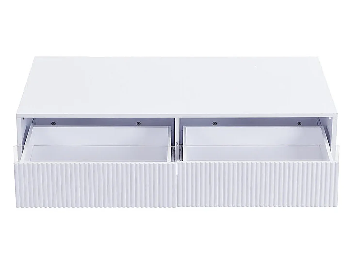 Mesa de centro con 2 cajones ondulados e iluminación LED - Blanco y dorado
