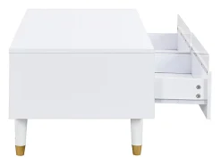 Mesa de centro con 2 cajones ondulados e iluminación LED - Blanco y dorado
