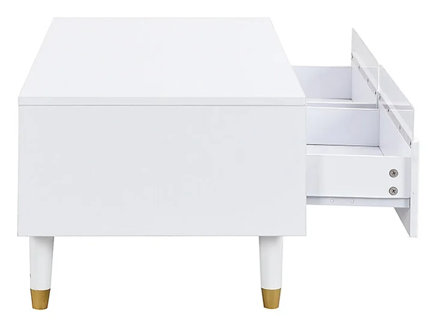 Mesa de centro con 2 cajones ondulados e iluminación LED - Blanco y dorado