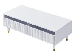Mesa de centro con 2 cajones ondulados e iluminación LED - Blanco y dorado