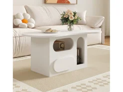 Mesa de centro con cajones - 97 x 45 x 43,5 cm - en forma de nube con espacio de almacenamiento - aglomerado - blanco
