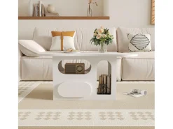 Mesa de centro con cajones - 97 x 45 x 43,5 cm - en forma de nube con espacio de almacenamiento - aglomerado - blanco