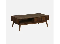 Mesa de centro con decoración de madera, 1 cajón madera oscura