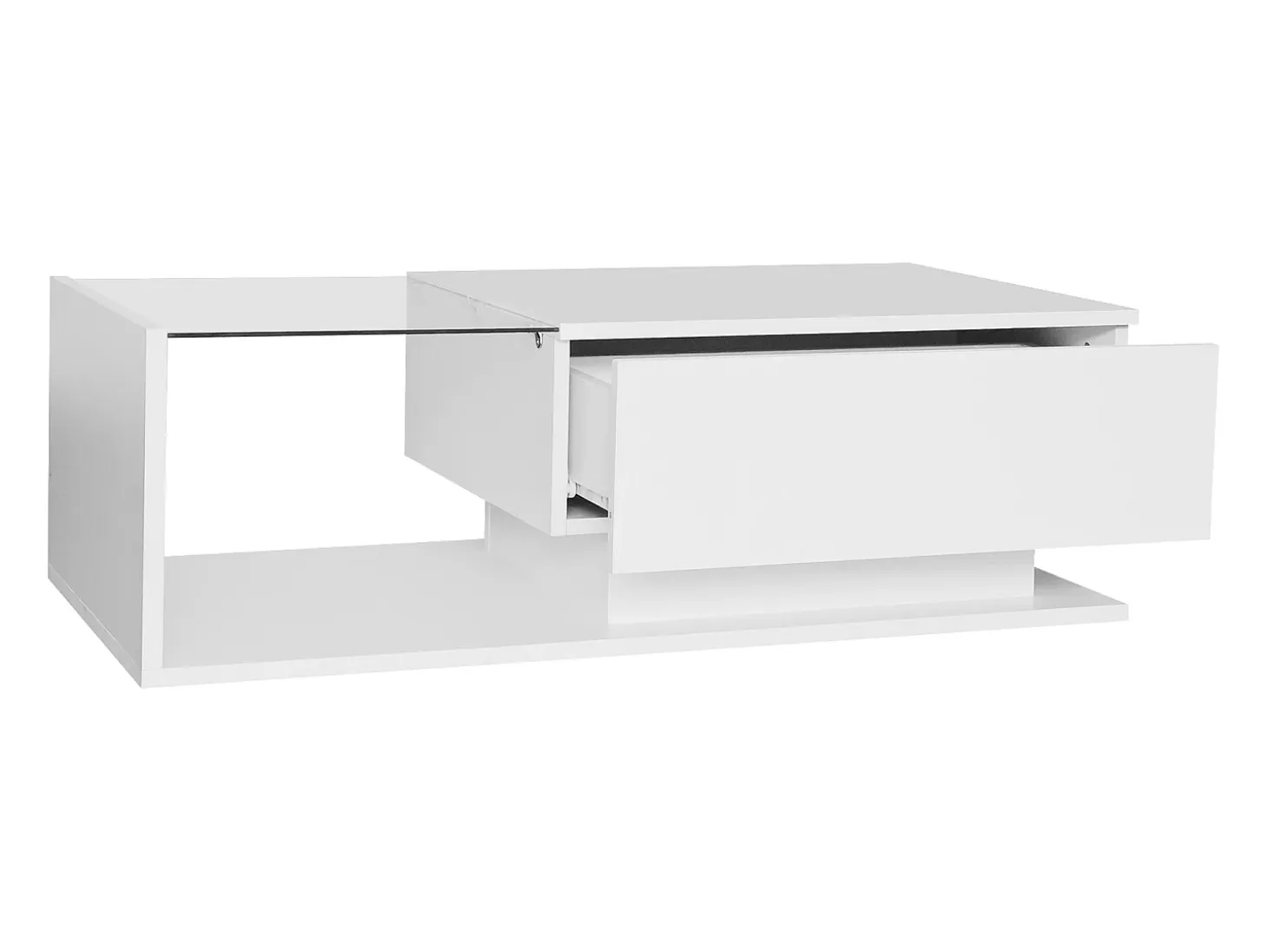Mesa de centro con iluminación LED - con tapa de cristal y cajones - Blanco