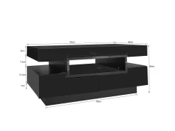 Mesa de centro con iluminación LED y 4 cajones - Acabado brillo - Madera PB negra