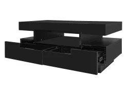 Mesa de centro con iluminación LED y 4 cajones - Acabado brillo - Madera PB negra