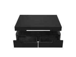 Mesa de centro con iluminación LED y 4 cajones - Acabado brillo - Madera PB negra