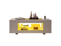 Mesa de centro con LED - 100 x 50 x 35 cm - Mesa de doble capa con Bluetooth - Tablero aglomerado + cristal templado - blanco