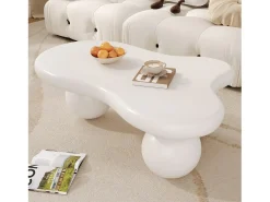 Mesa de centro con LED - 95 x 62,5 x 32 cm - diseño en forma de nube y patas redondas - blanco puro