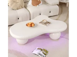 Mesa de centro con LED - 95 x 62,5 x 32 cm - diseño en forma de nube y patas redondas - blanco puro