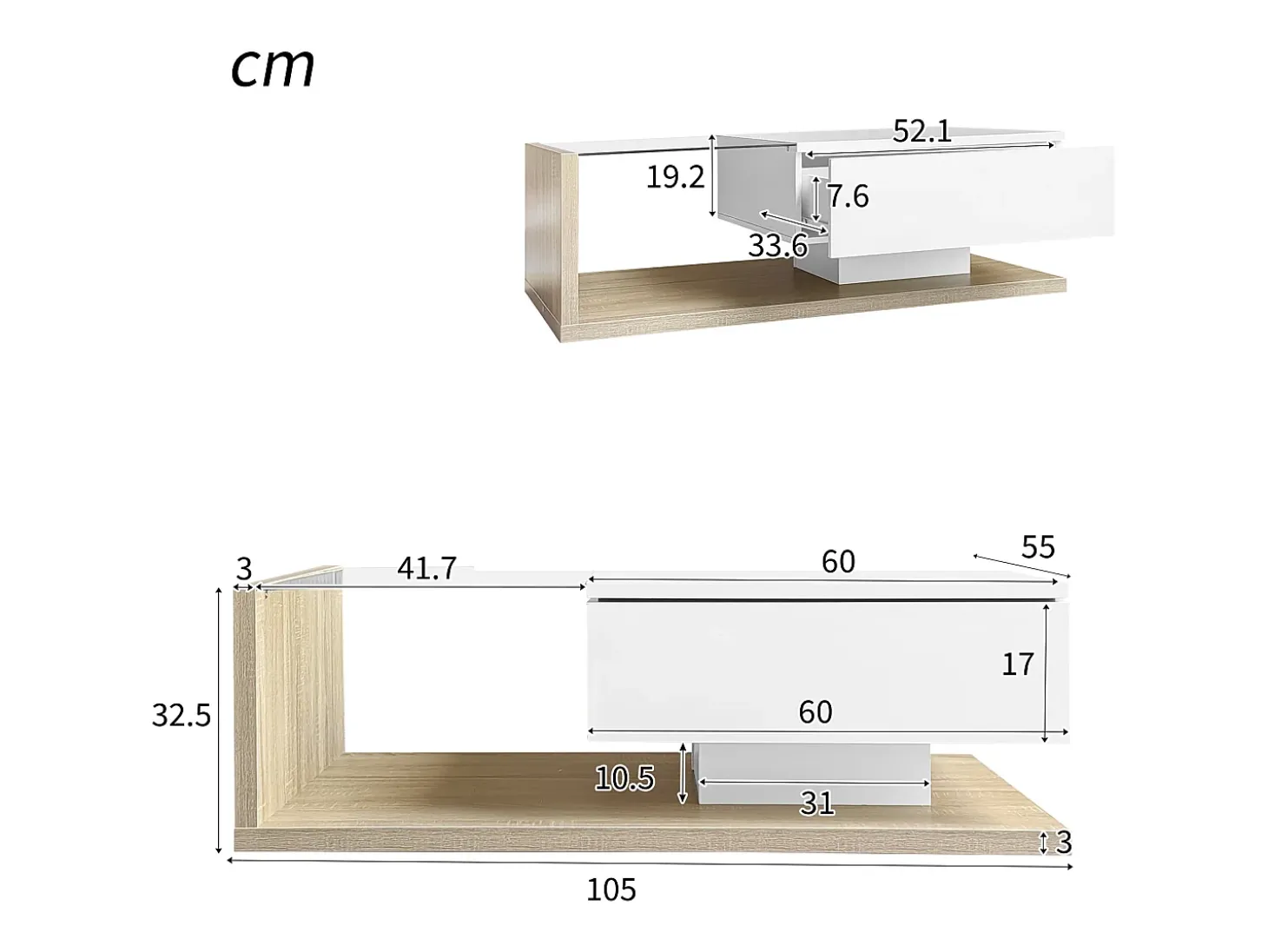 Mesa de centro con LED - vidrio y tableros de partículas - Natural