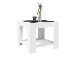 Mesa de centro con LED madera de ingeniería blanca 53x53x45 cm