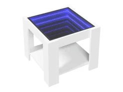 Mesa de centro con LED madera de ingeniería blanca 53x53x45 cm