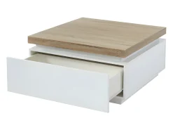 Mesa de centro con LEDs - 2 cajones - MDF lacado - Blanco y roble. HALO II