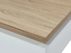 Mesa de centro con LEDs - 2 cajones - MDF lacado - Blanco y roble. HALO II