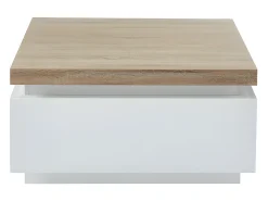 Mesa de centro con LEDs - 2 cajones - MDF lacado - Blanco y roble. HALO II