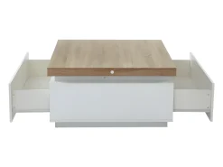 Mesa de centro con LEDs - 2 cajones - MDF lacado - Blanco y roble. HALO II