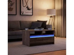 Mesa de centro con luces LED madera de ingeniería marrón roble