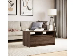 Mesa de centro con luces LED madera de ingeniería marrón roble