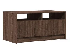 Mesa de centro con luces LED madera de ingeniería marrón roble