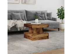 Mesa de centro con luces LED madera envejecida 50x50x40 cm
