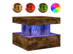 Mesa de centro con luces LED roble ahumado 50x50x40 cm