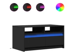 Mesa de centro con luces LED madera de ingeniería negra