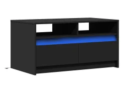 Mesa de centro con luces LED madera de ingeniería negra