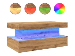 Mesa de centro con luces LED roble artisian 90x50x40 cm