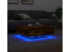Mesa de centro con luces LED roble ahumado 80x80x31 cm