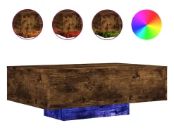 Mesa de centro con luces LED roble ahumado 85x55x31 cm