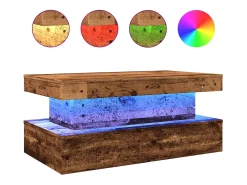 Mesa de centro con luces LED madera envejecida 90x50x40 cm