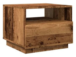 Mesa de centro con luces LED madera envejecida 50x49x40 cm