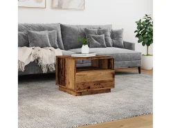 Mesa de centro con luces LED madera envejecida 50x49x40 cm