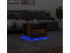 Mesa de centro con luces LED madera envejecida 50x49x40 cm