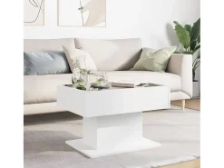 Mesa de centro con luz LED madera ingeniería blanca 70x50x45 cm