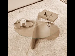 Mesa de centro con patas cruzadas y tablero de vidrio templado Ø75 cm - AERIS
