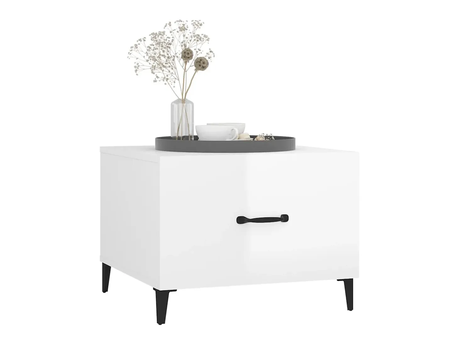 Mesa de centro con patas de metal blanco brillante 50x50x40 cm ES15337