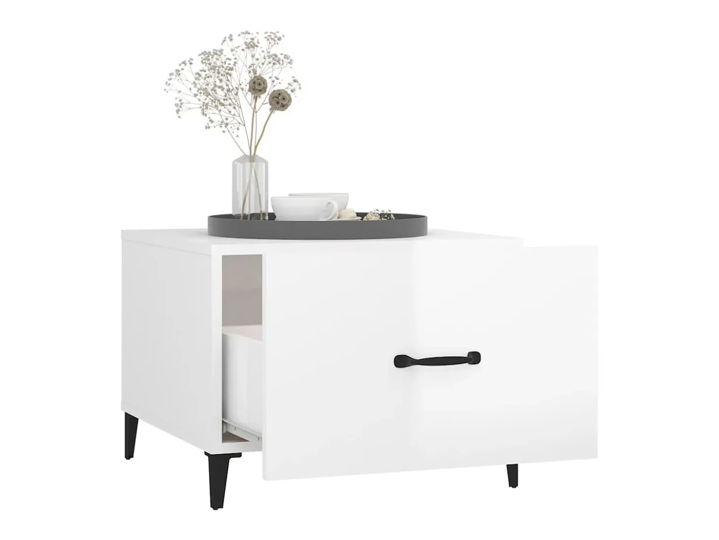 Mesa de centro con patas de metal blanco brillante 50x50x40 cm ES15337