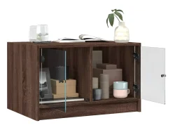Mesa de centro con puertas de vidrio marrón roble 68x50x42 cm