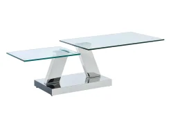 Mesa de centro con tableros giratorios - Vidrio templado y acero inoxidable - Transparente - OYRUS