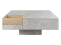 Mesa de centro cuadrada con caja de almacenamiento extraíble - patrón de mármol - color gris