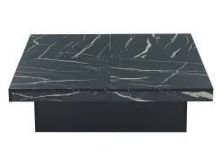 Mesa de centro cuadrada moderna - aspecto mármol - 90x90x25 cm - 4 cajones deslizantes - Negro