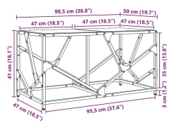 Mesa de centro de acero superficie de vidrio negra 98,5x50x41cm