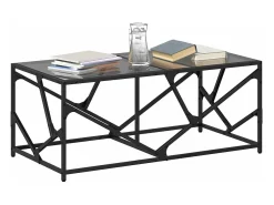 Mesa de centro de acero superficie de vidrio negra 98,5x50x41cm